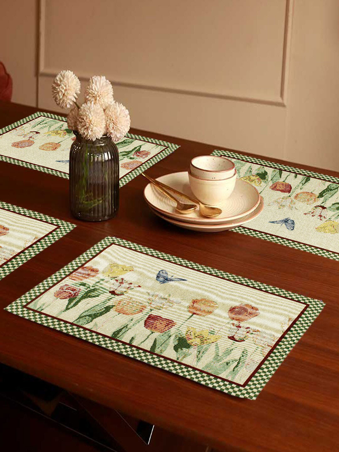 Urvi Extra Weft Table Mat In Brown With Beige Border main image 1