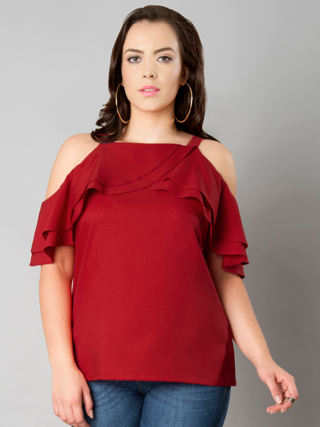 Buy FabAlley Curve Plus Size Women Red Solid Top Tops for Women