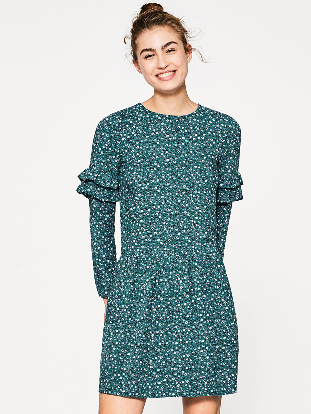 Buy ESPRIT Women Teal Green Floral Print Fit & Flare Dress Dresses
