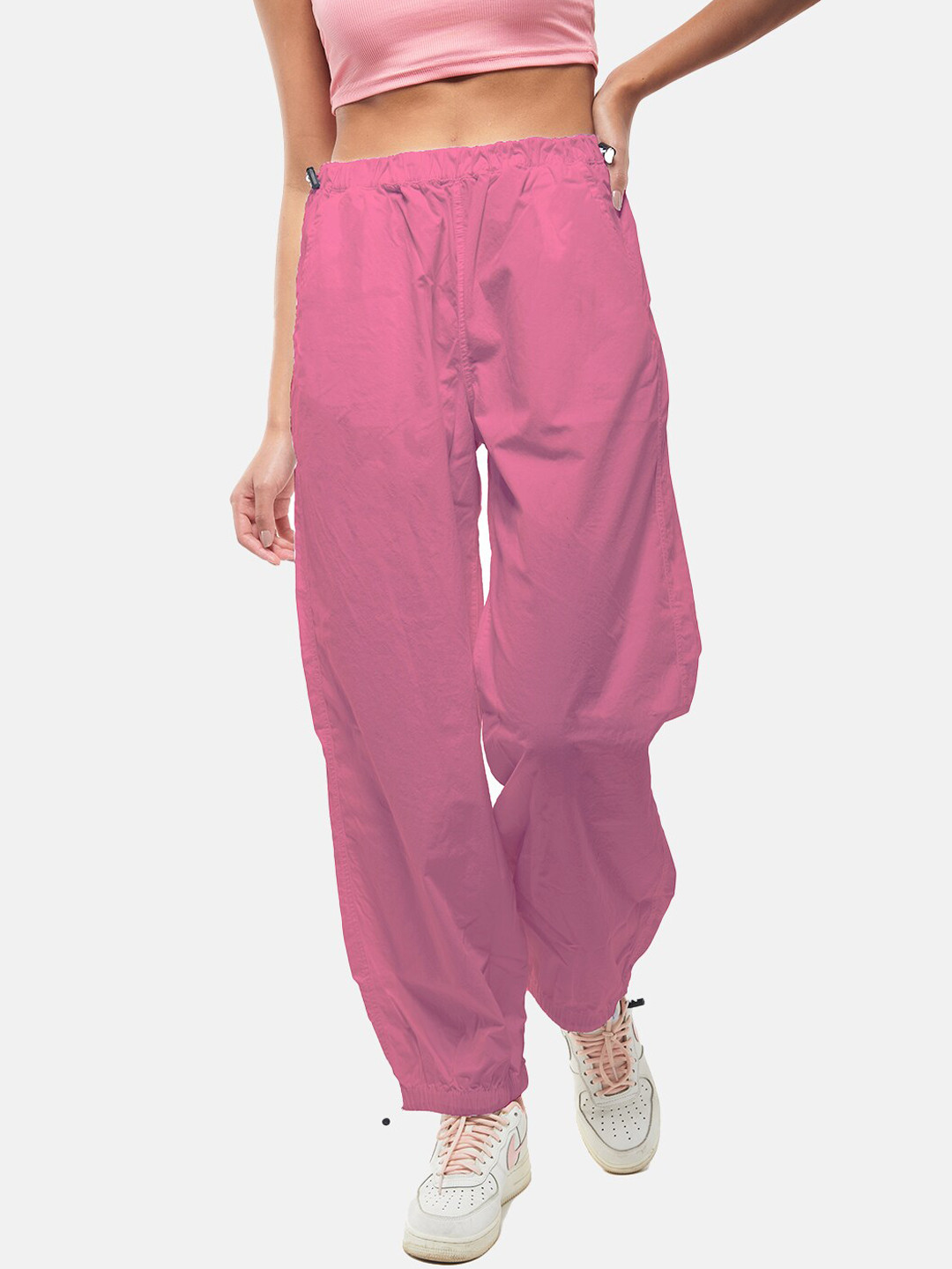 Buy IZF Women Pink Loose Fit High Rise Trousers Trousers For Women buy-izf-women-pink-loose-fit-high-rise-trousers-trousers-for-women