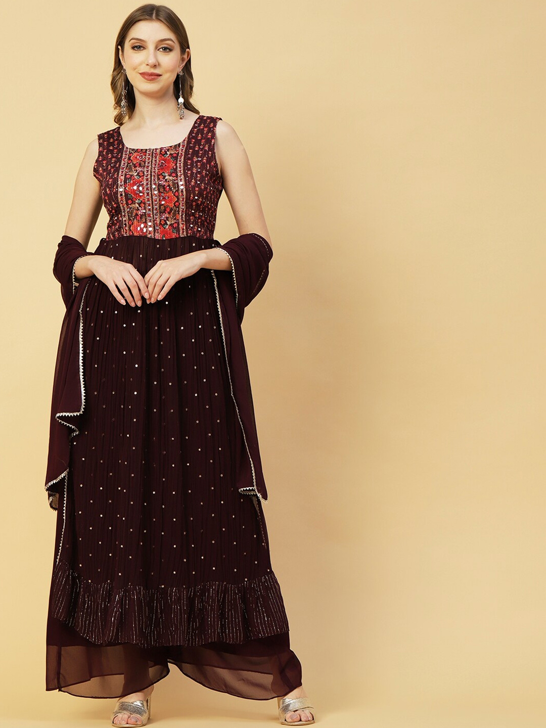 Buy FASHOR Ethnic Motifs Yoke Design Sequined Kurta With Palazzos