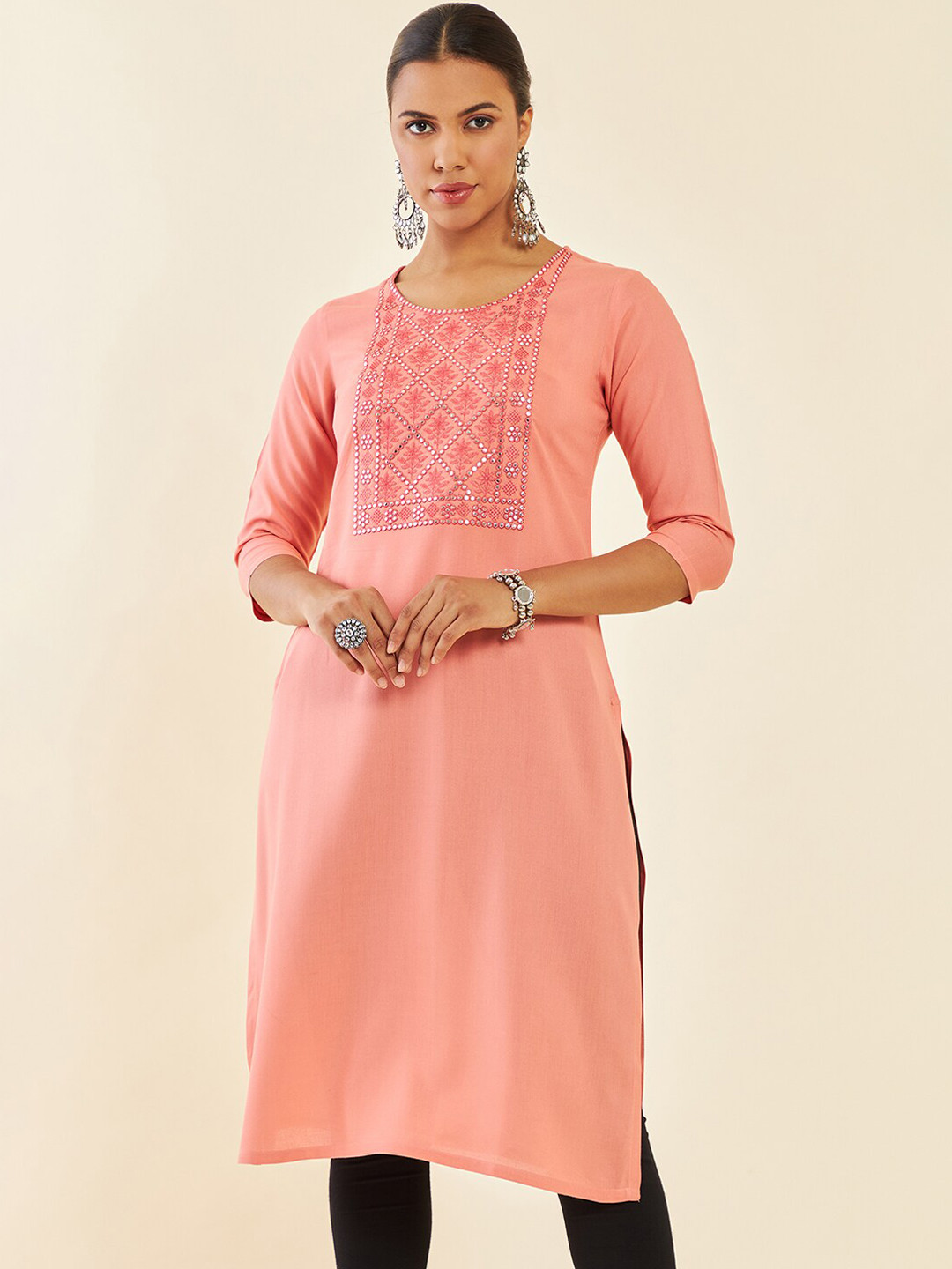 Buy Soch Yoke Design Round Neck Mirror Work Kurta Kurtas for Women
