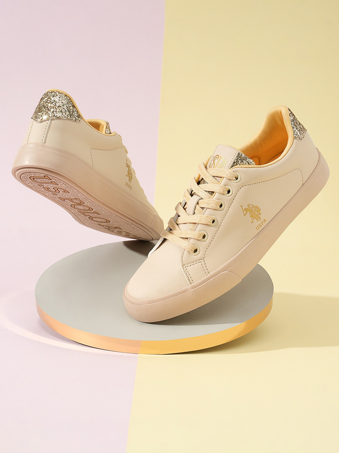 U.S. POLO ASSN. Beige Polyurethane Women Sneaker main image 0