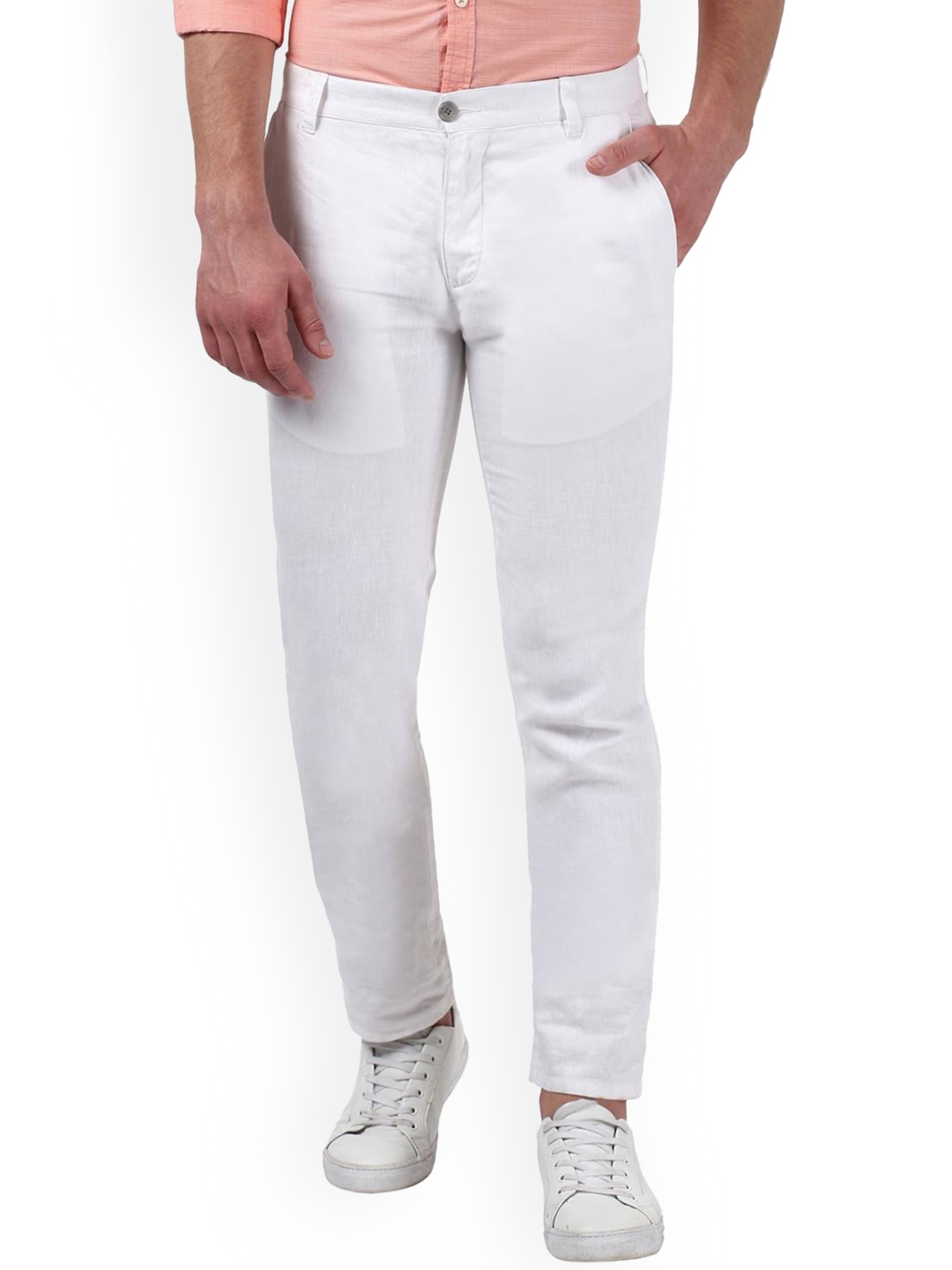 Buy Parx Men White Slim Fit Solid Regular Trousers - Trousers for Men ...
