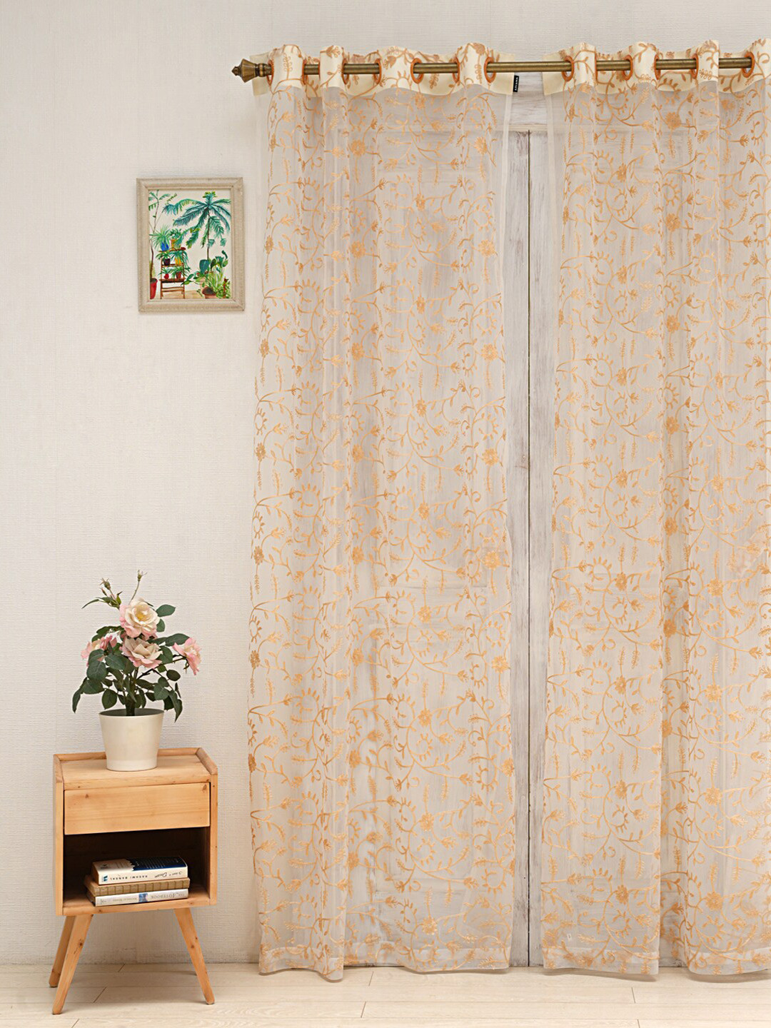 Buy Ariana White & Gold Toned Ethnic Motifs Sheer Door Curtain ...