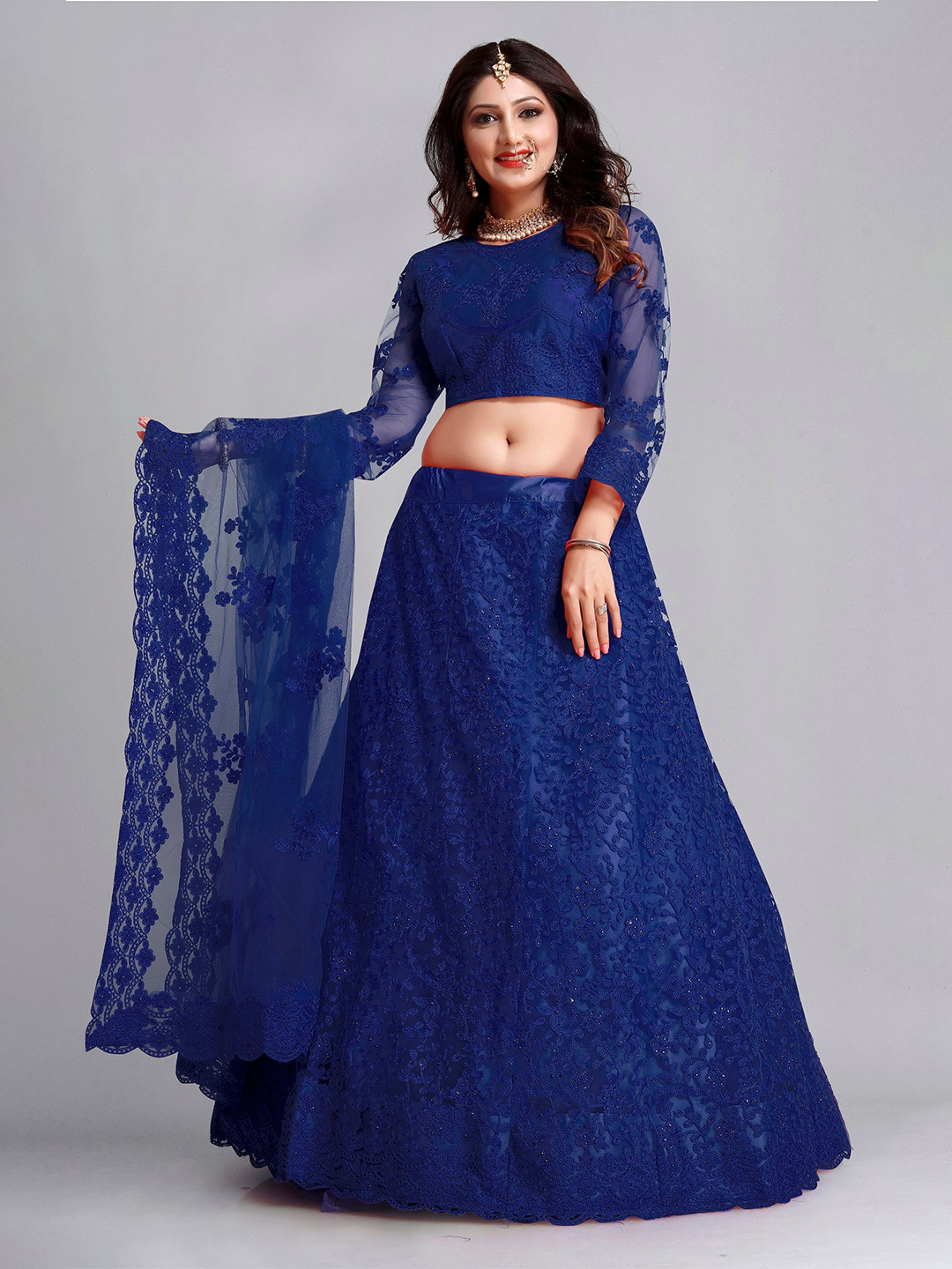 Embroidered Thread Work Semi-Stitched Lehenga & Blouse With Dupatta