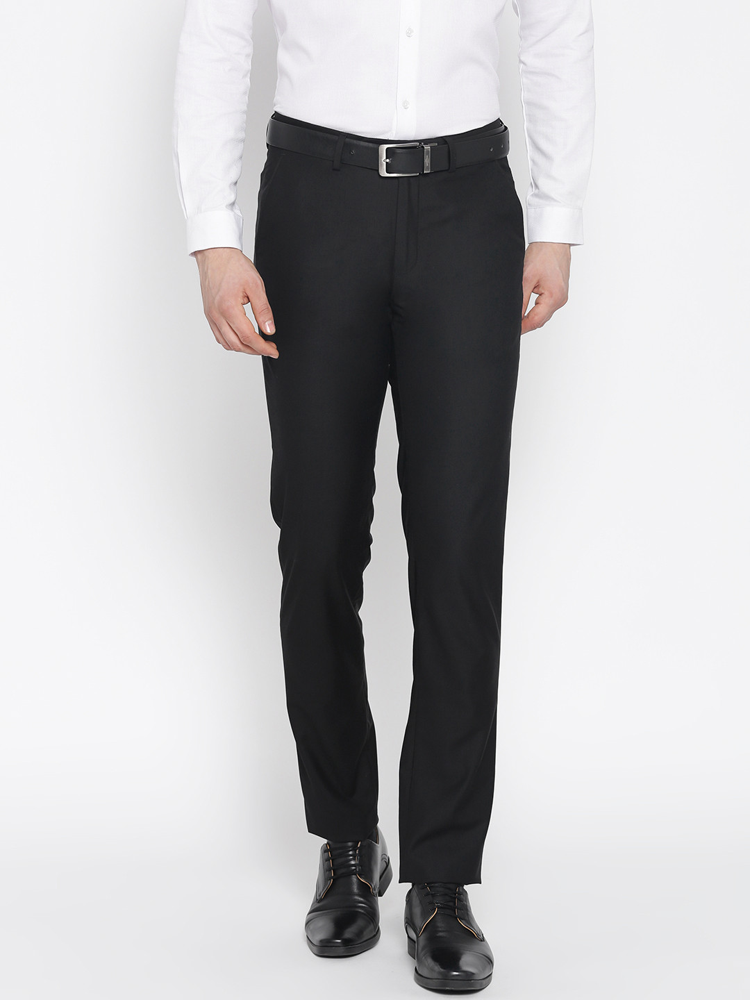 Buy Peter England Elite Men Black Slim Fit Solid Formal Trousers