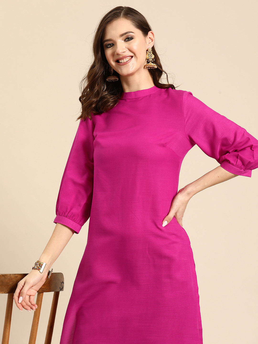 Buy Sangria Puff Sleeves Straight Kurta Kurtas for Women 23490920 Myntra