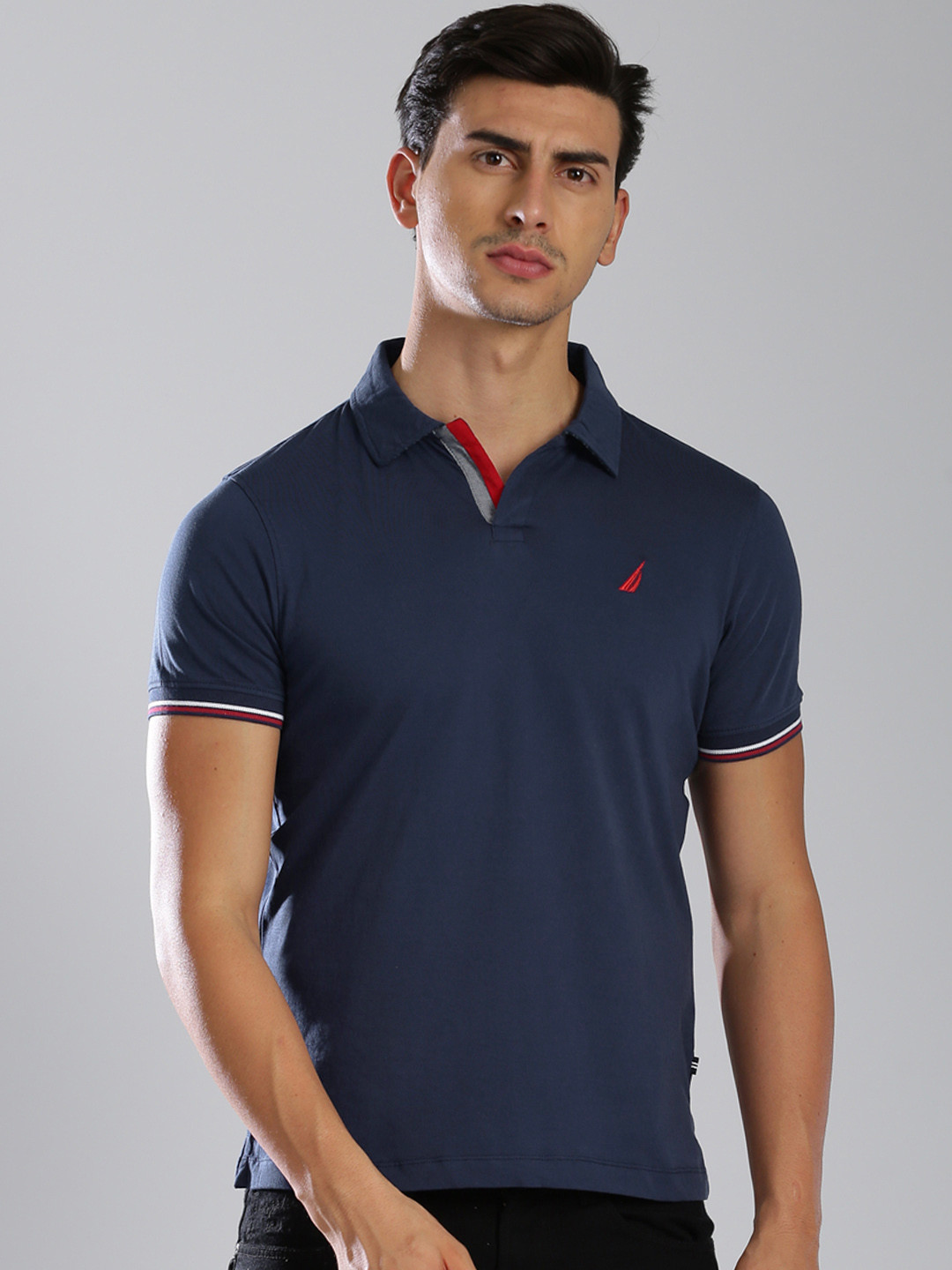 Men's Polo Collar Regular Fit Pure Cotton Navy Blue T-Shirt
