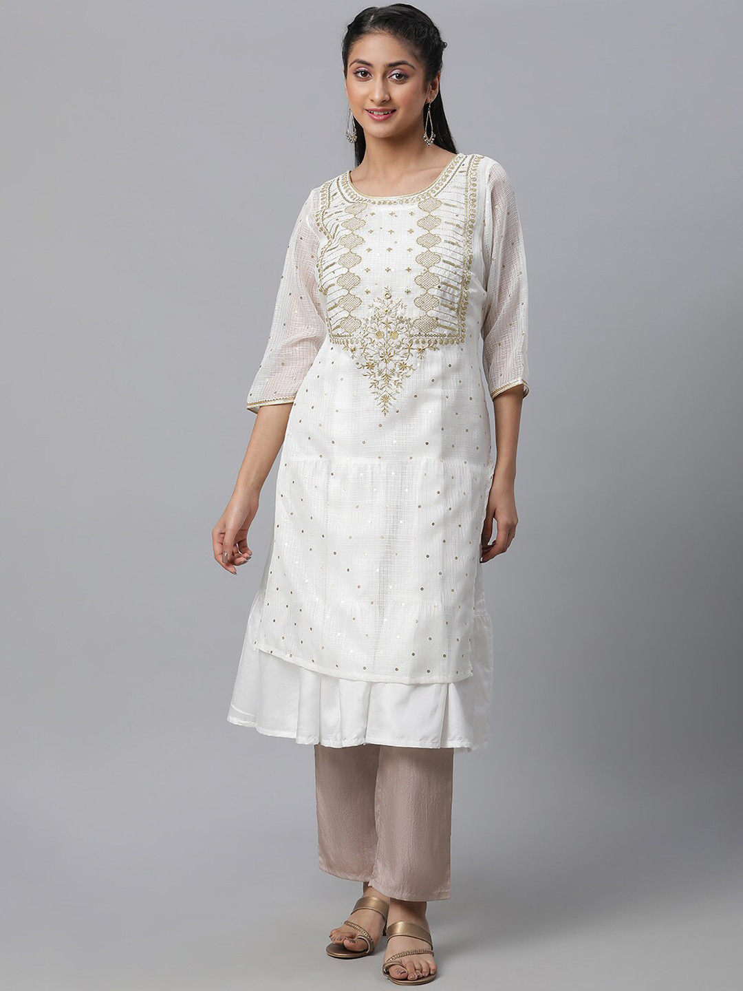 Women Women ethnic A-Line Embroidery pure cotton kurta with trouser