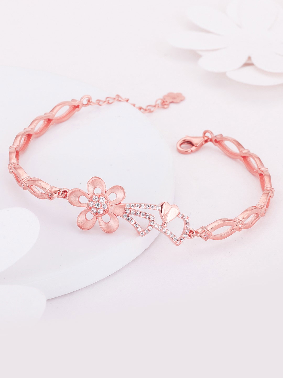 Buy GIVA Sterling Silver Cubic Zirconia Rose Gold Plated Link Bracelet ...