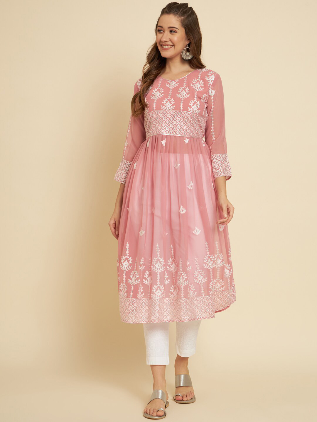 Georgette Chikankari Embroidered Anarkali Kurta
