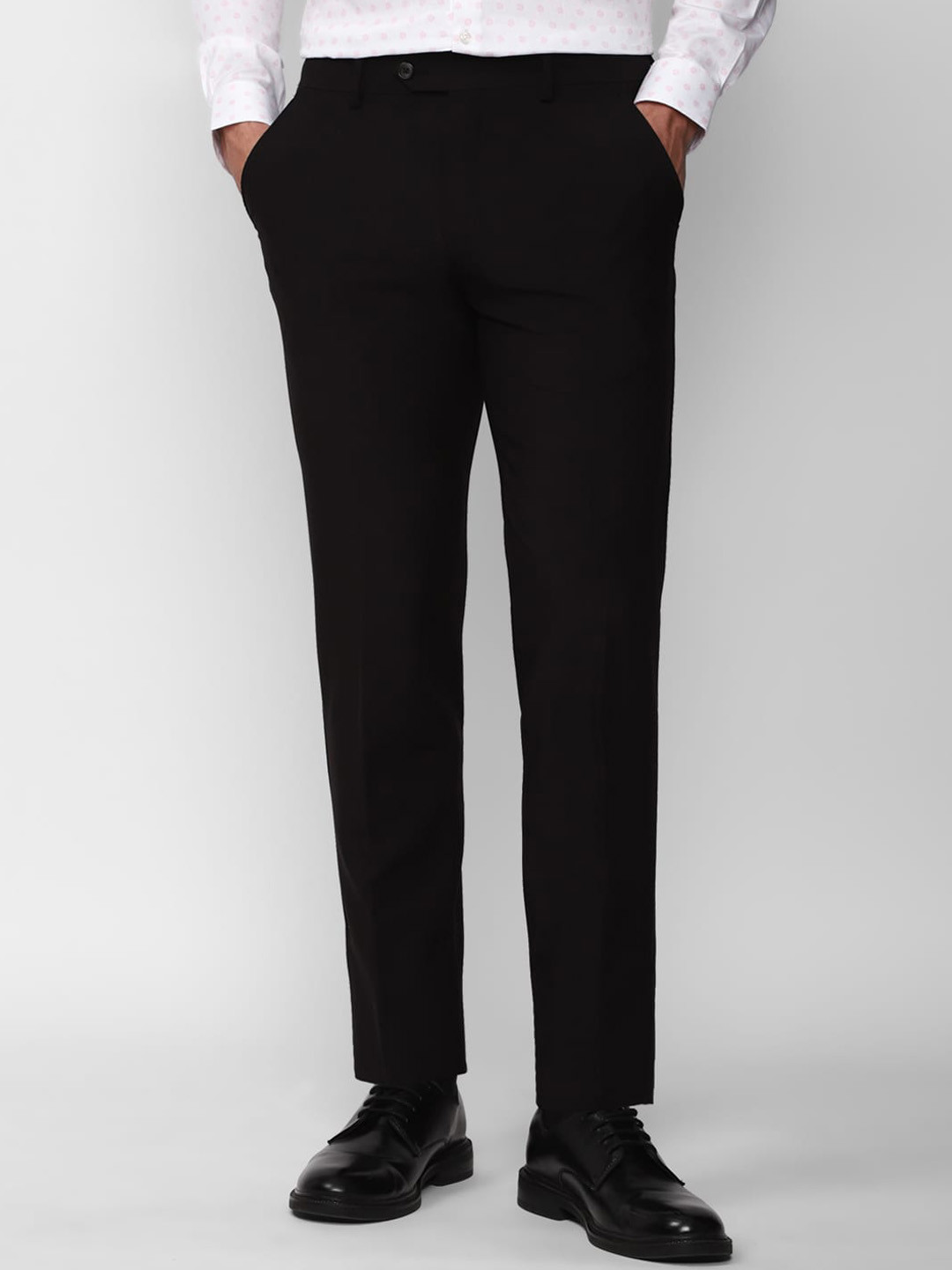 Buy Peter England Elite Men Mid Rise Plain Slim Fit Formal Trousers ...