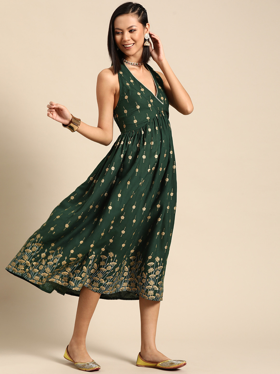 Tropical Print Sanganeri Ethnic Dress With Pockets