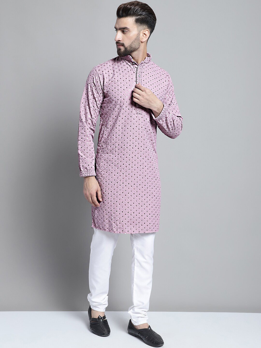 Men Sequinned Kurta With Churidar