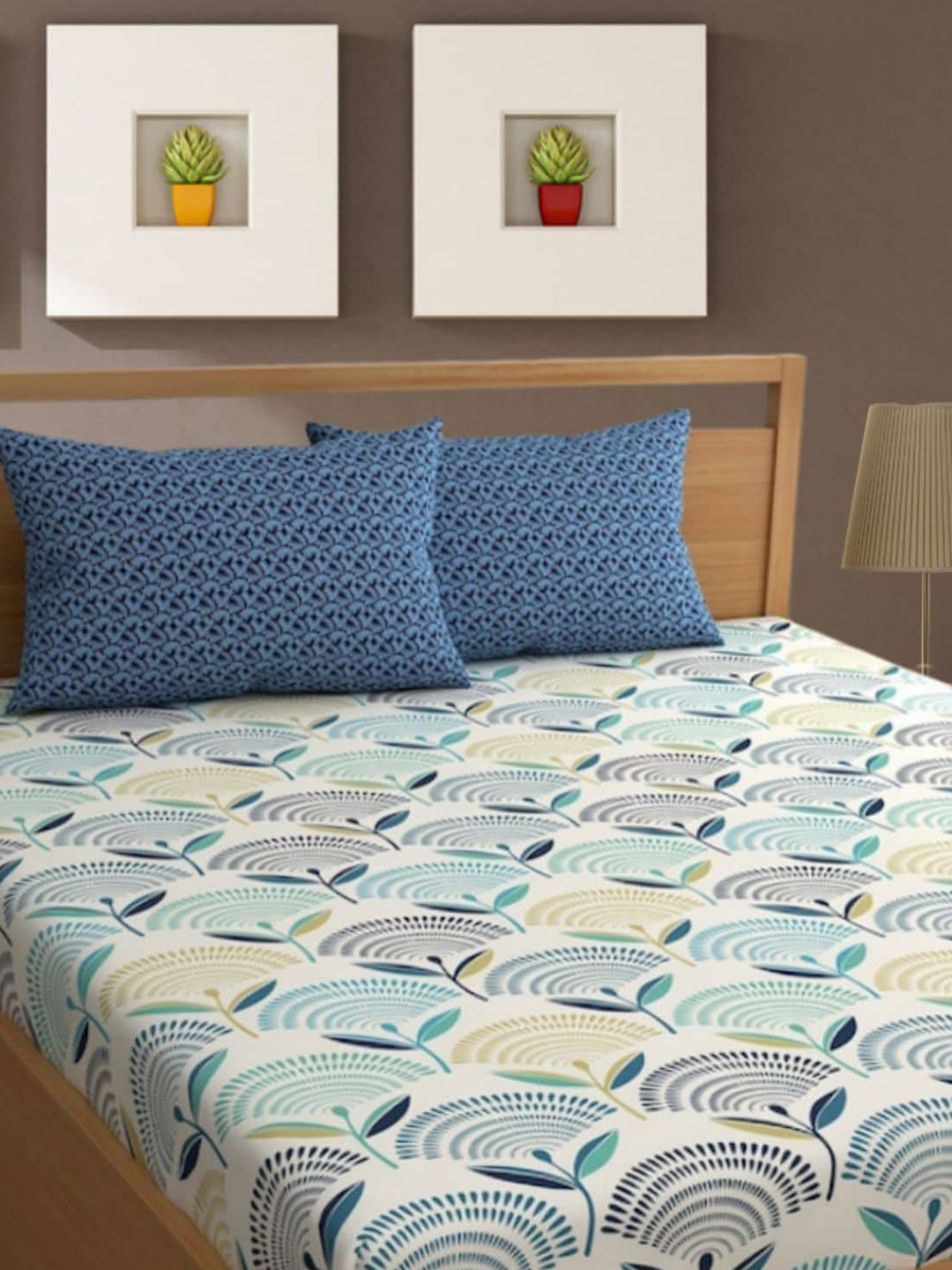 Buy Bajo's White & Green Ethnic Motifs 350 TC Cotton King Bedsheet With