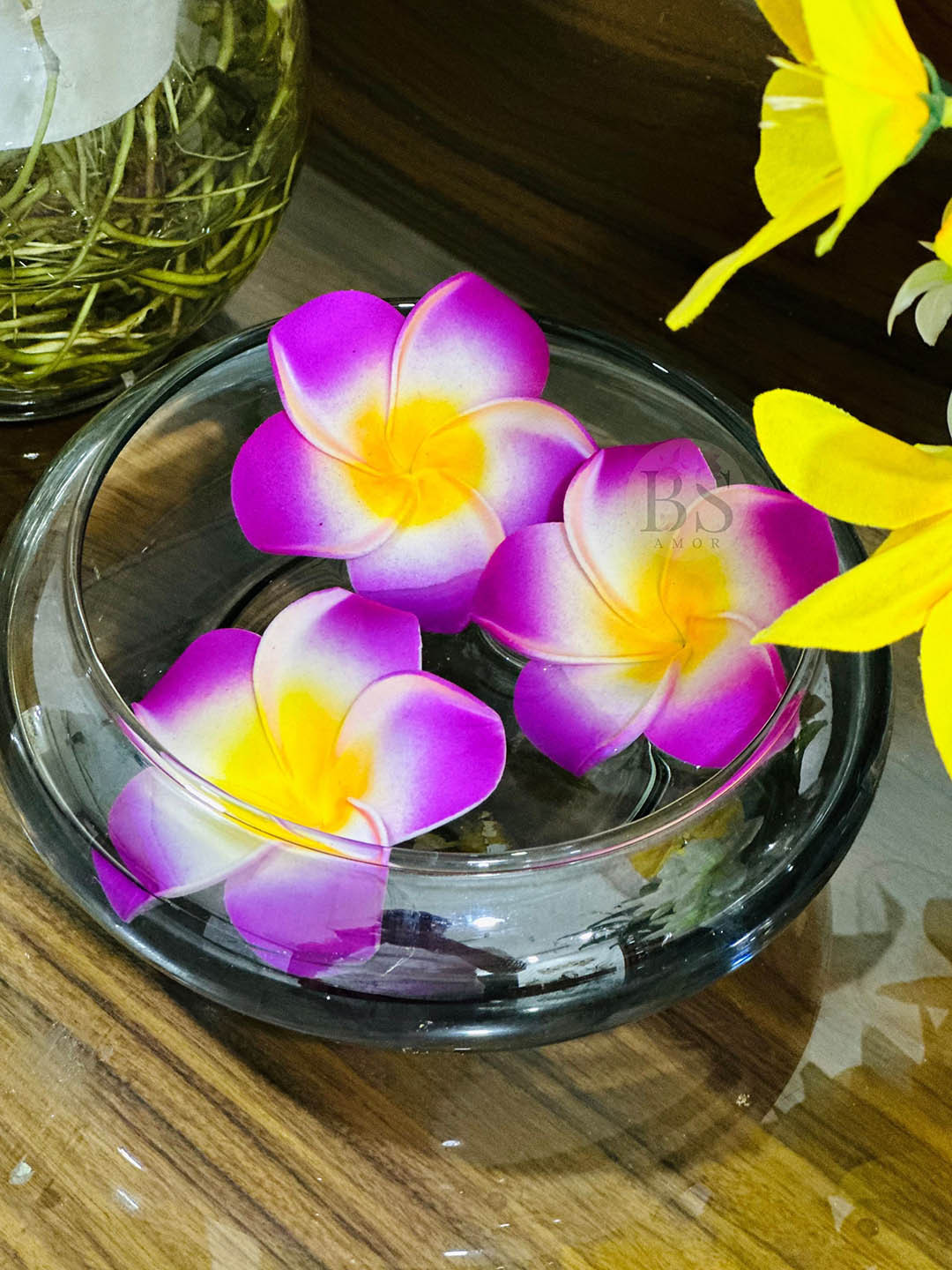 Buy BS AMOR Purple Glass Flower Vase With 3 Pieces Flowers Vases for