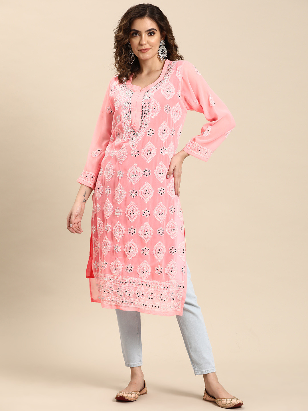 Buy Saadgi Embroidered Chikankari Shadow Work Mirror Work