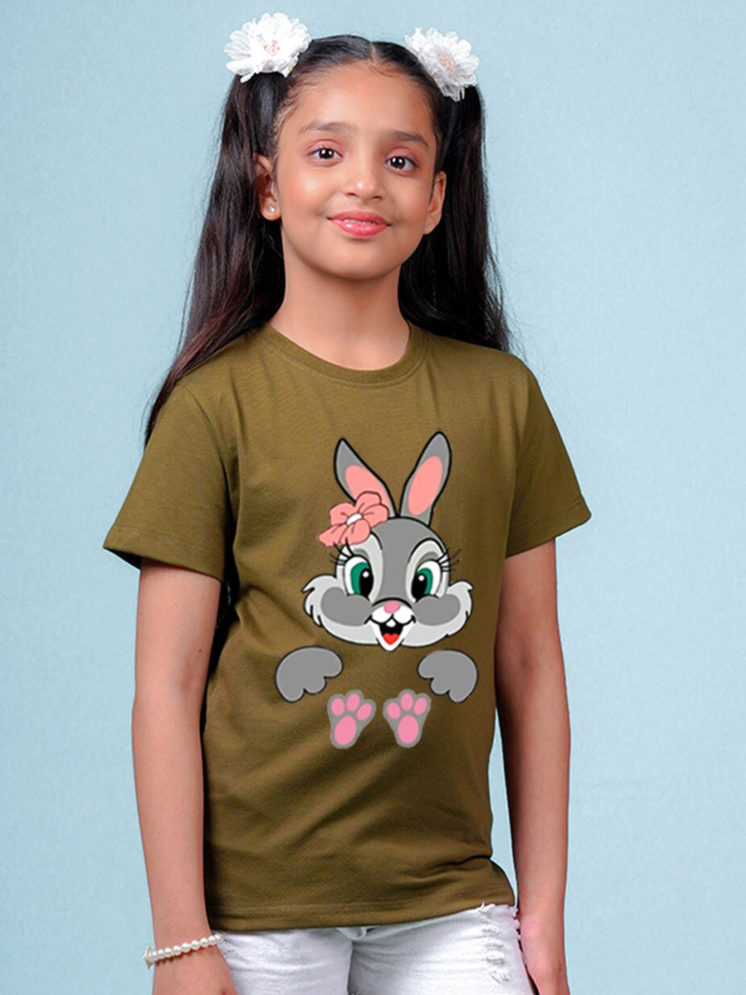 Buy NUSYL Girls Rabbit Printed Round Neck T Shirt - Tshirts for Girls ...