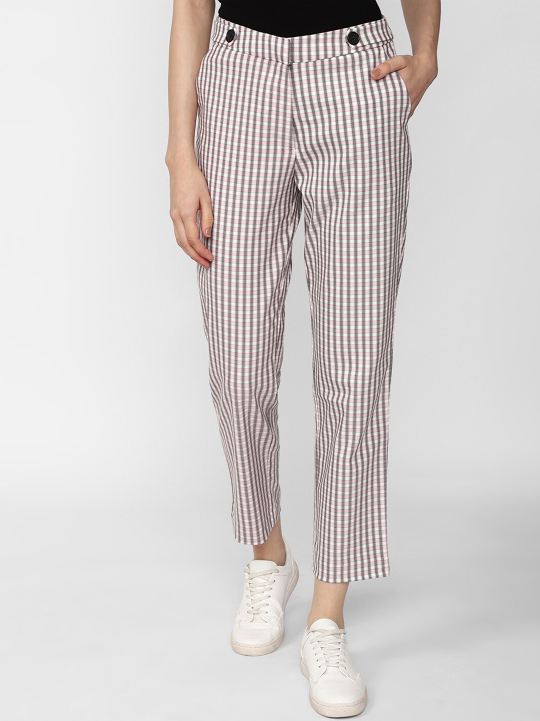 Buy Van Heusen Woman Women Checked Mid Rise Trousers - Trousers for ...