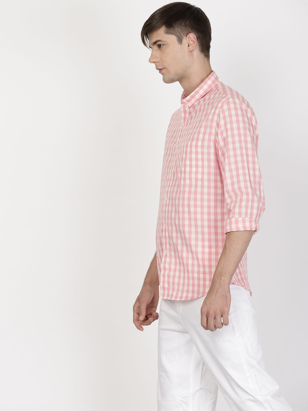 Buy Ether Men Pink & Off White Slim Fit Checked Casual Shirt Shirts
