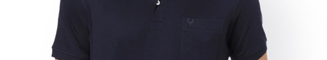 Buy Allen Solly Men Navy Blue Solid Polo Collar Pure Cotton T Shirt ...