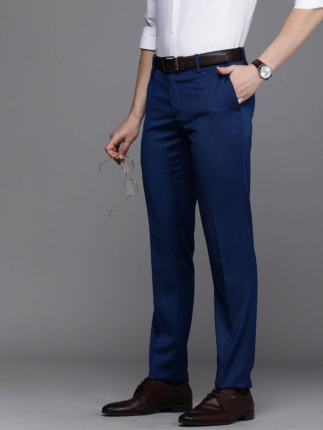 Buy Peter England Elite Men Textured Slim Fit Formal Trousers ...