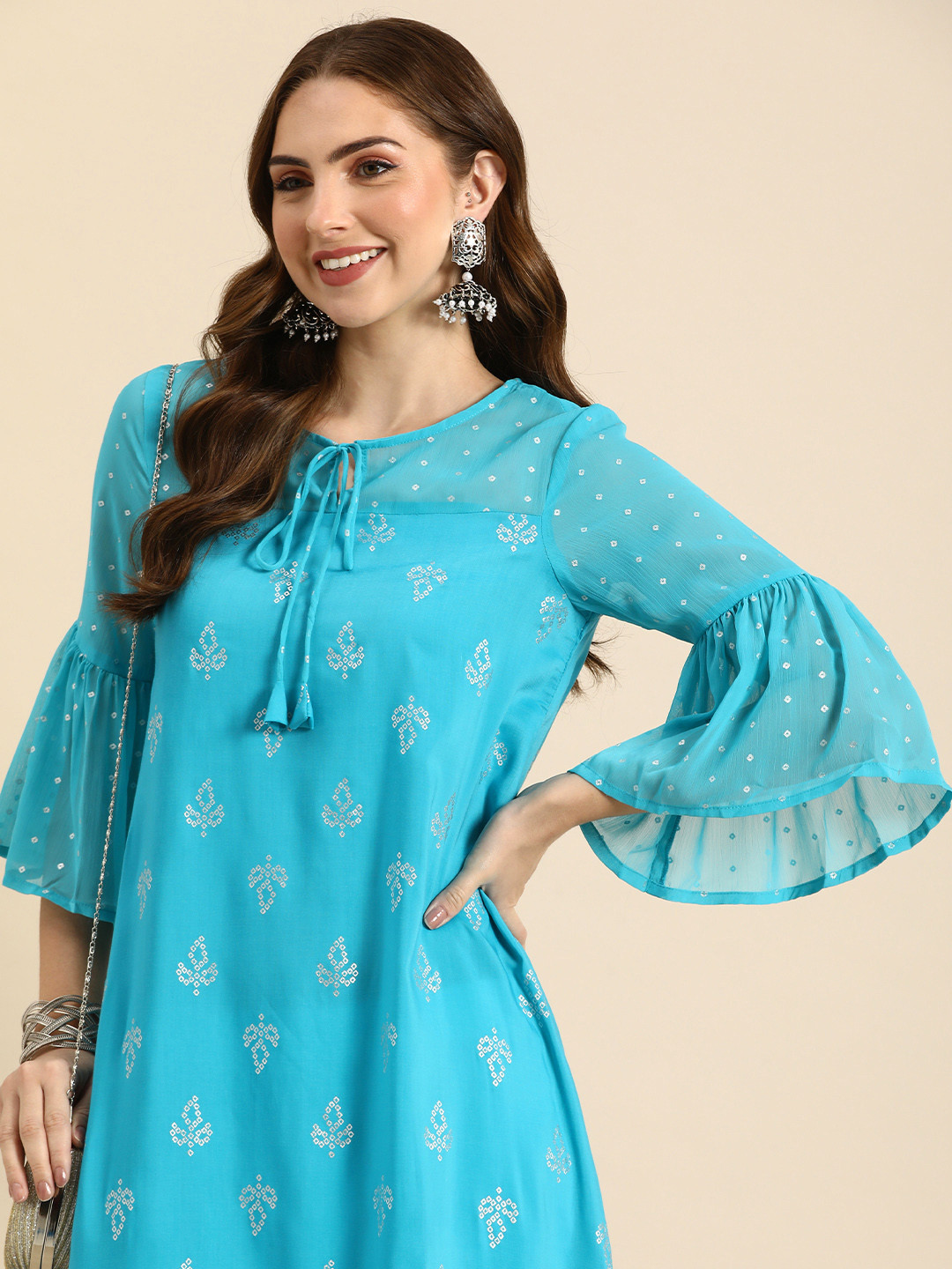 Buy Anouk Geometric Printed Bell Sleeves Kurta Kurtas for Women