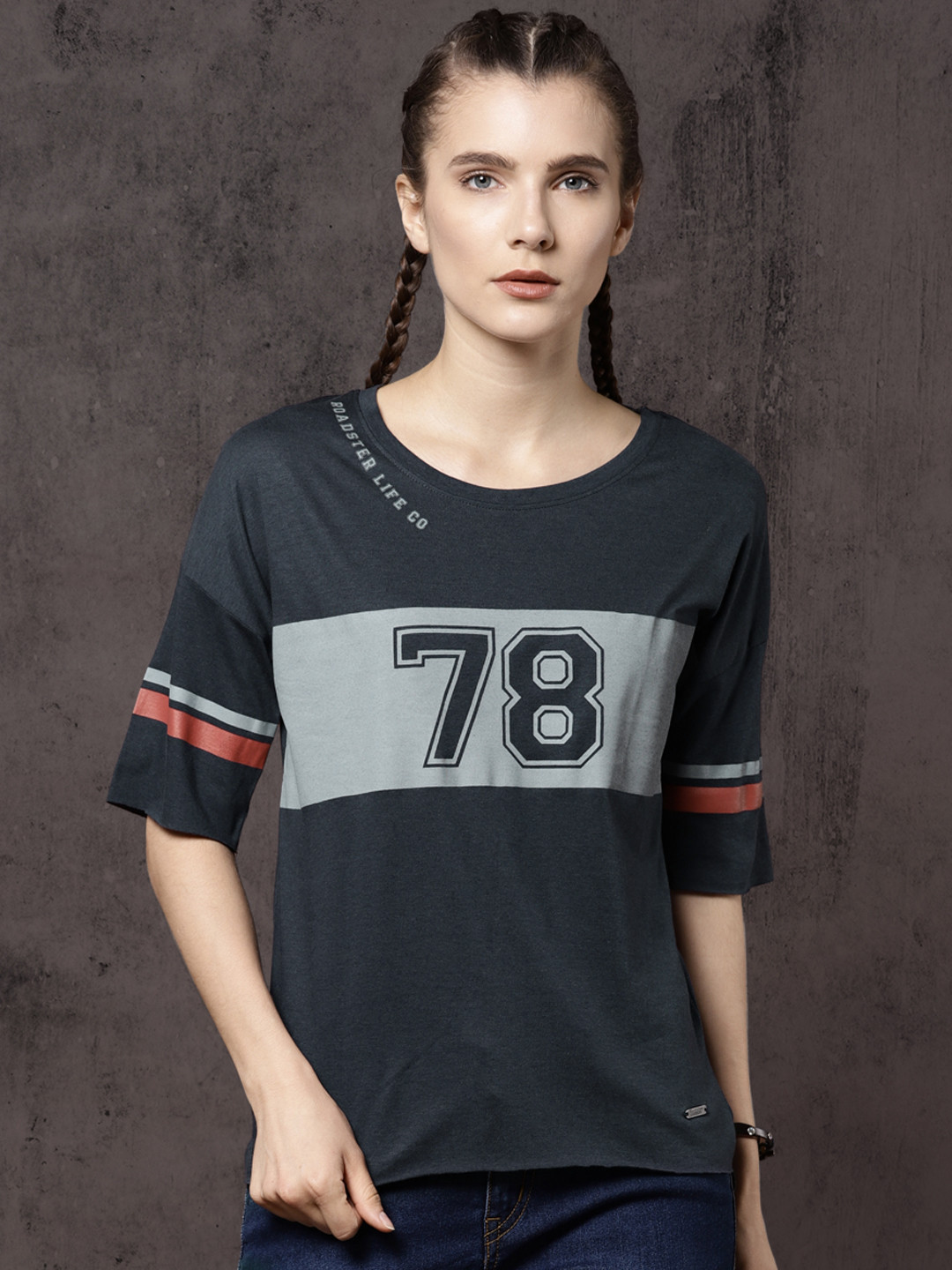 Buy Roadster Women Navy Printed Round Neck T Shirt Tshirts for Women