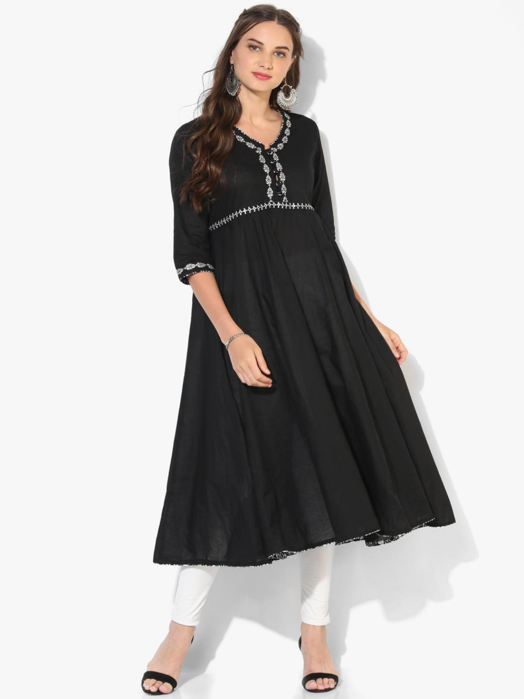 Women's Grey Embroidered Anarkali Kurta