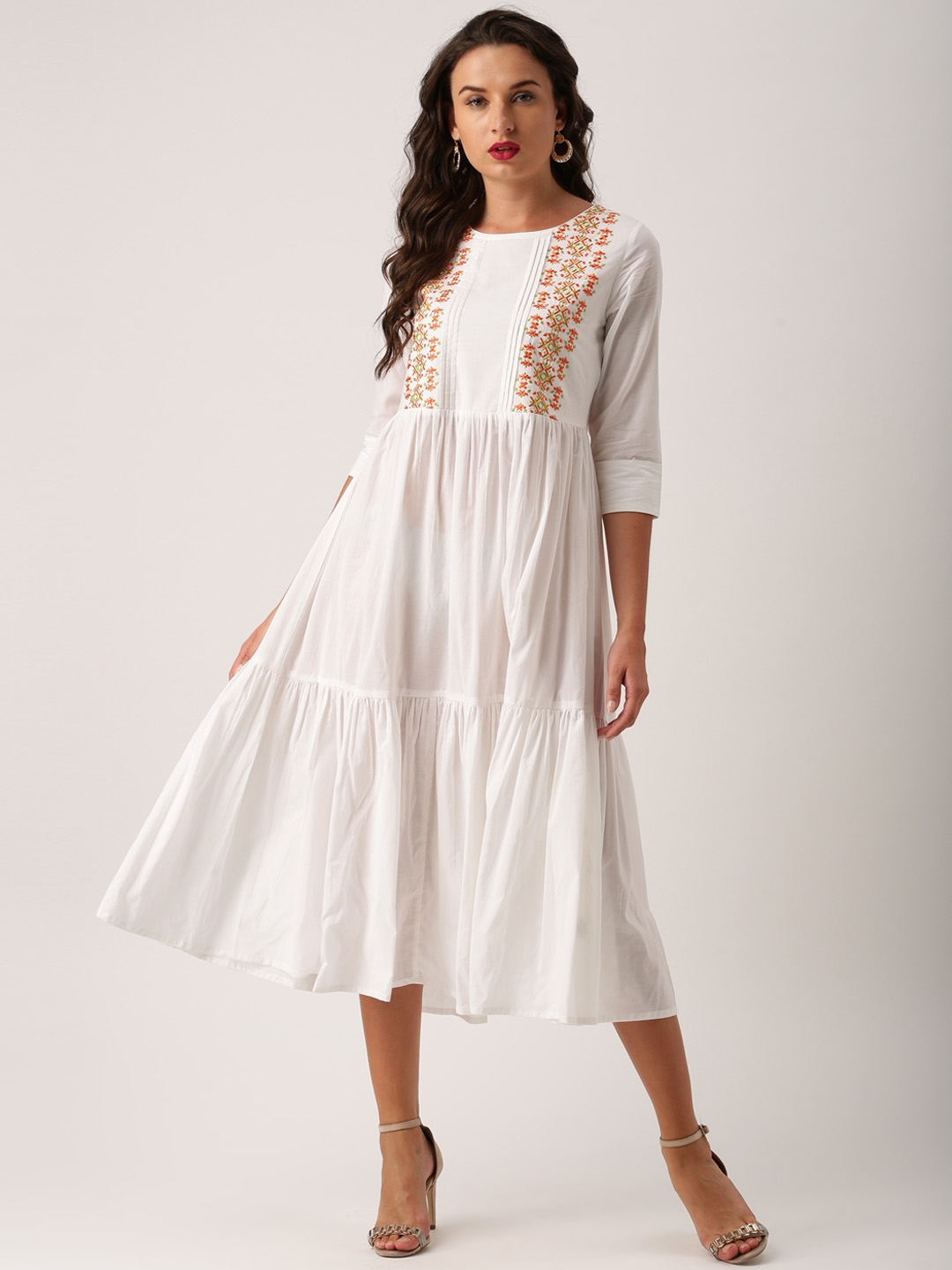 Buy IMARA Women White Self Design Fit And Flare Dress - Dresses for ...