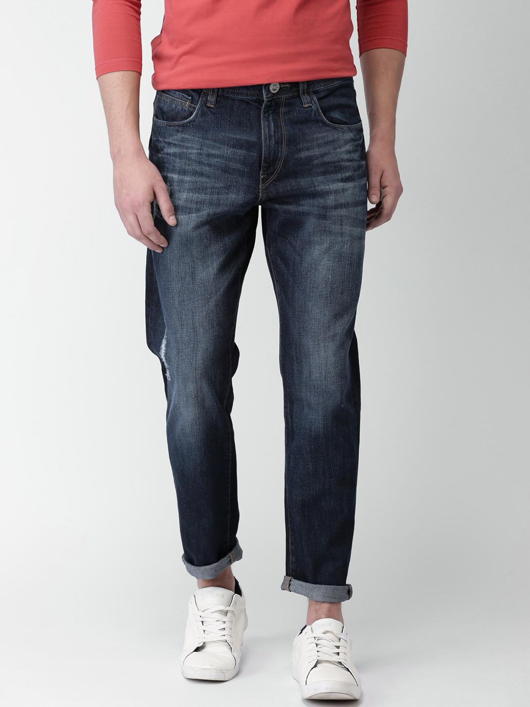 Buy Mast & Harbour Men Blue Carrot Regular Fit Mid Rise Mildly