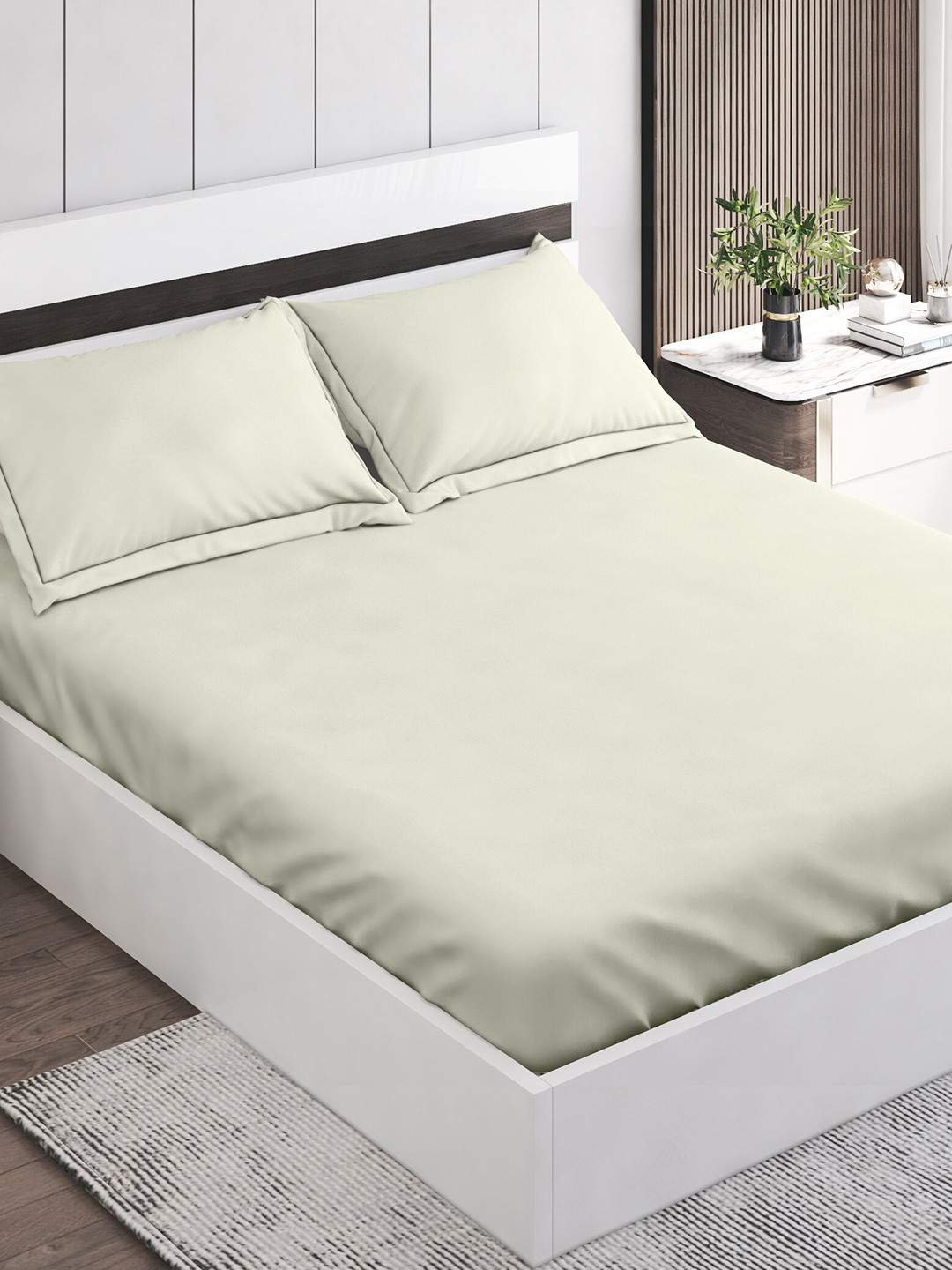 Buy Home Centre Colour Refresh White Cotton 144 TC King Bedsheet With 2