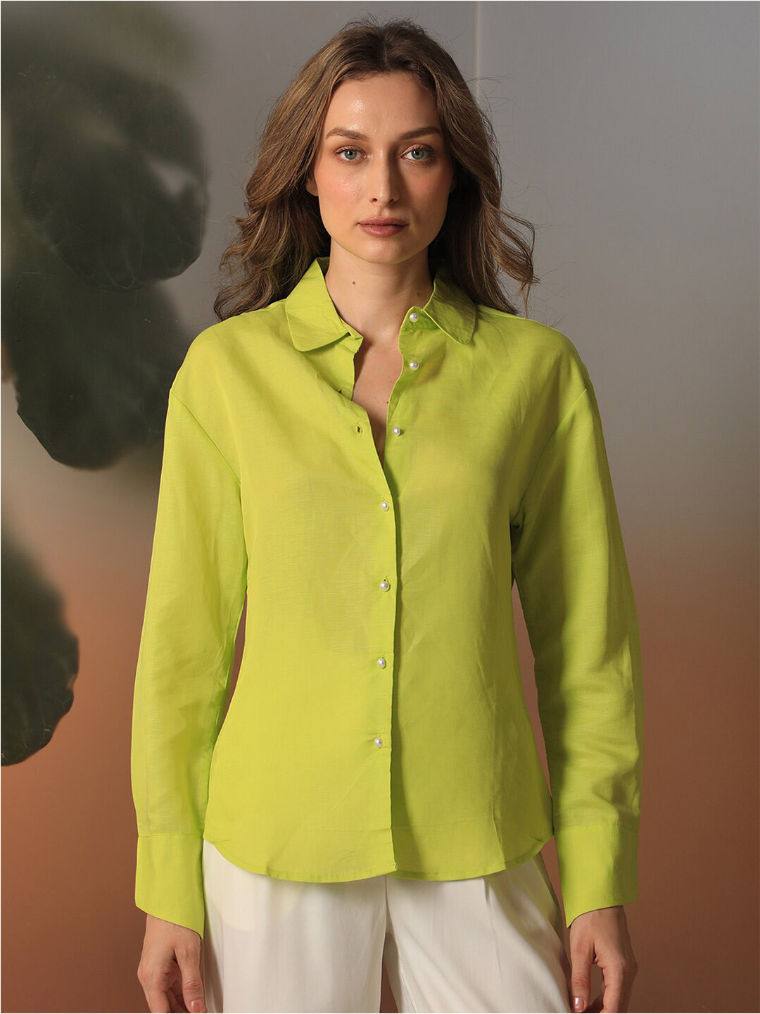 Buy RAREISM Shirt Collar Cuffed Sleeve Shirt Style Top Tops for Women