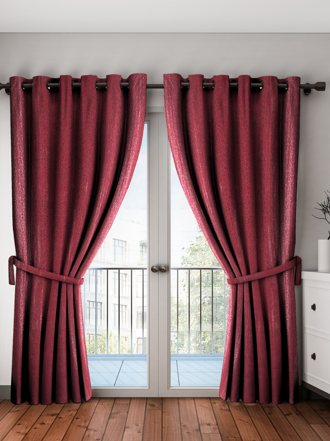 Buy Cortina Maroon Jacquard Room Darkening Door Curtains Curtains And