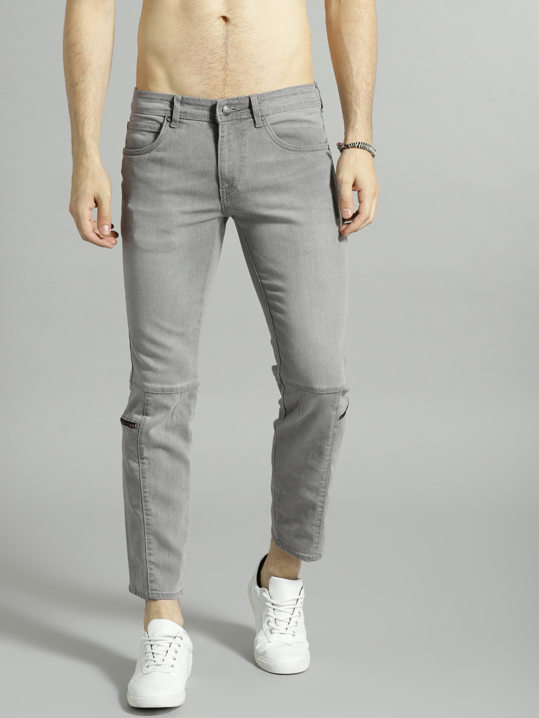 Buy Roadster Men Grey Slim Fit Mid Rise Clean Look Stretchable Jeans ...