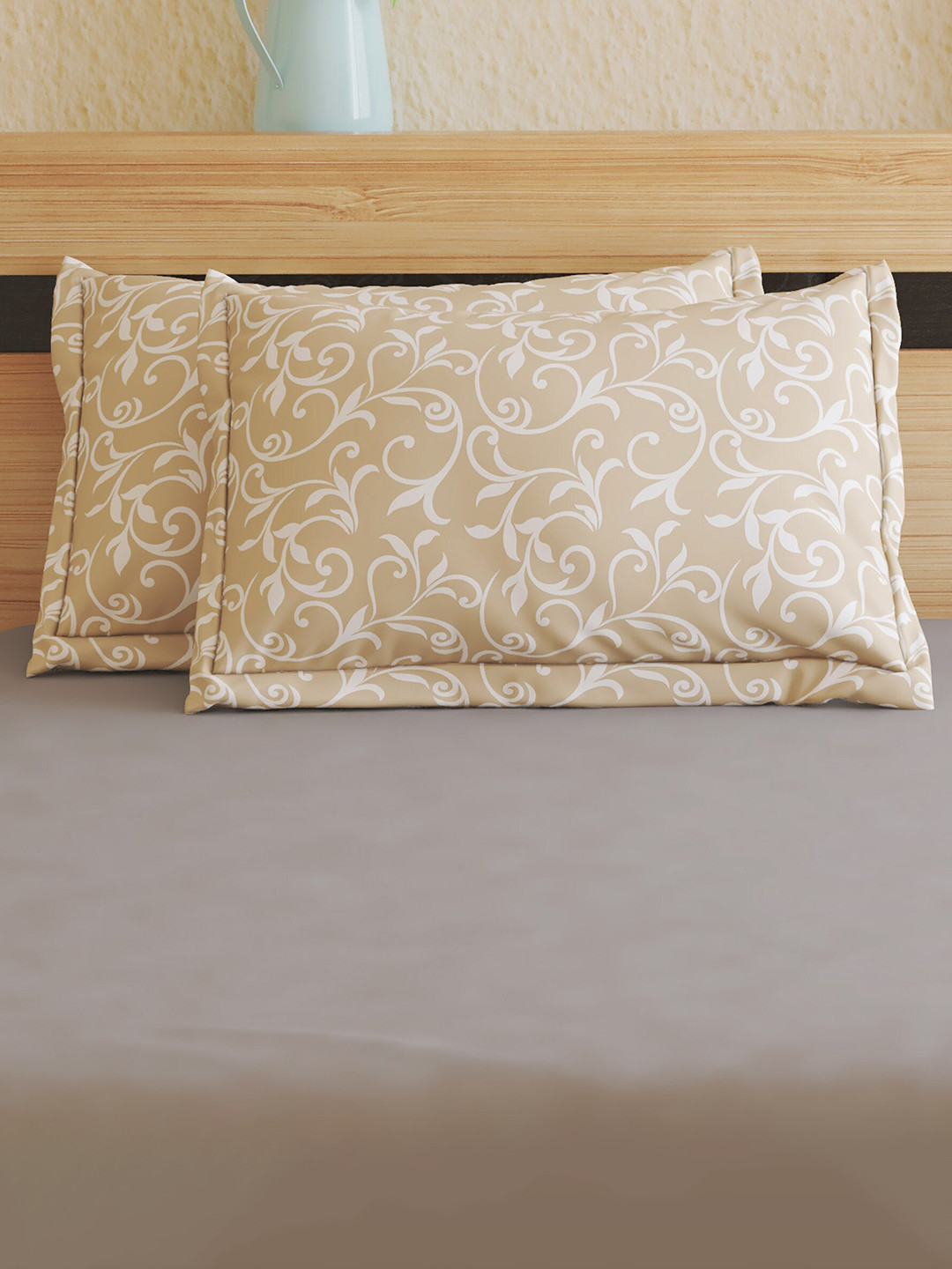 Beige - Set of 2 Bagru Block Print Cotton Pillow Covers 21