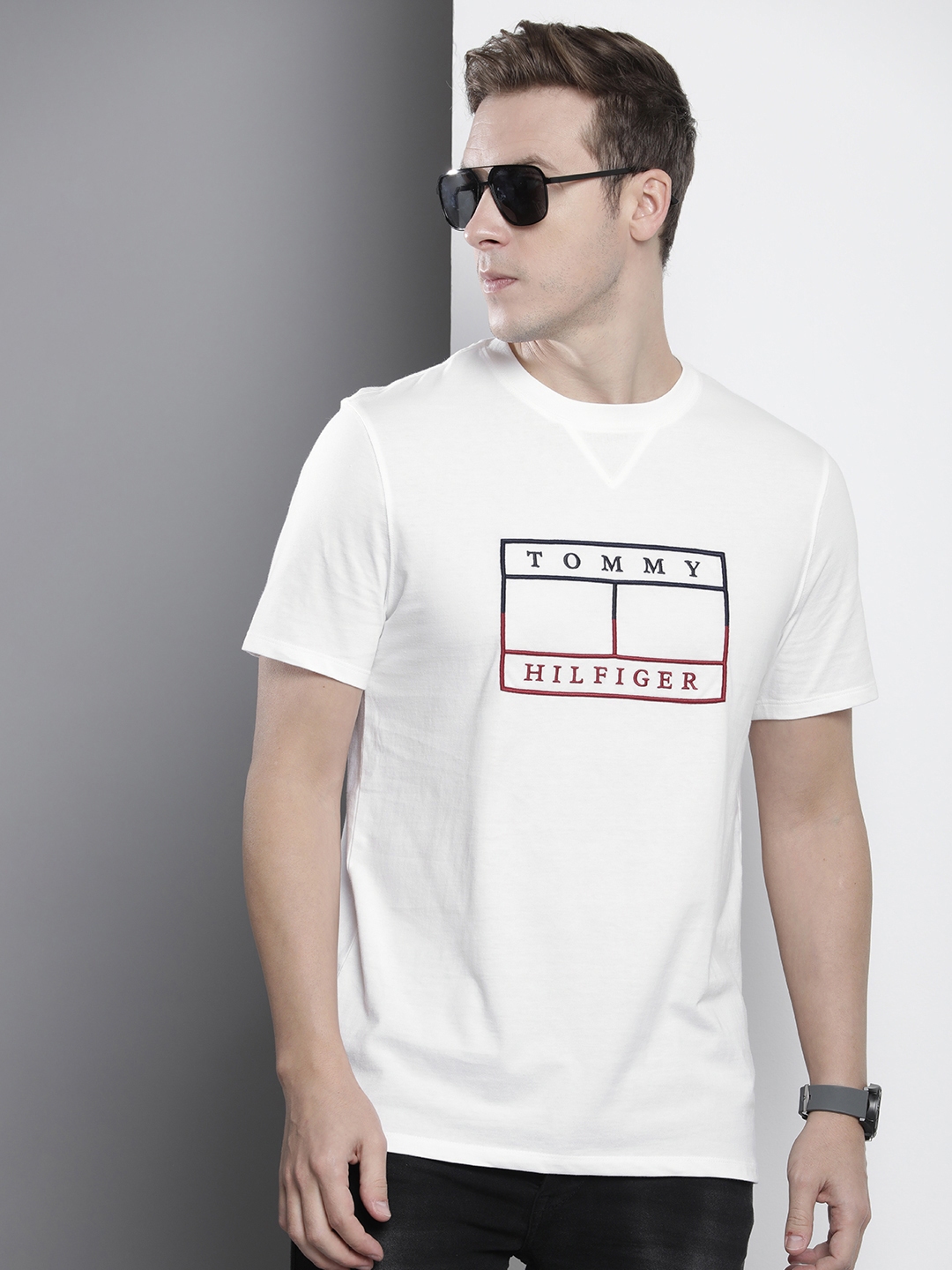Buy Tommy Hilfiger Pure Cotton Brand Logo Embroidered Slim Fit T Shirt ...