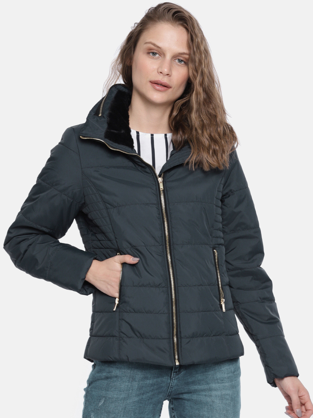 Buy ONLY Women Blue Solid Quilted Jacket Jackets for Women 2356971 Myntra
