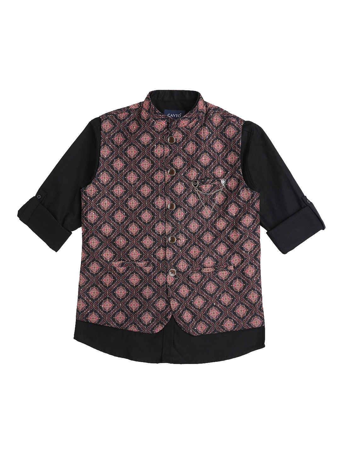 Vastraa Fusion Boys Ikat Handloom Cotton Nehru Jacket, Round Collar, Ethnic Wear Jacket