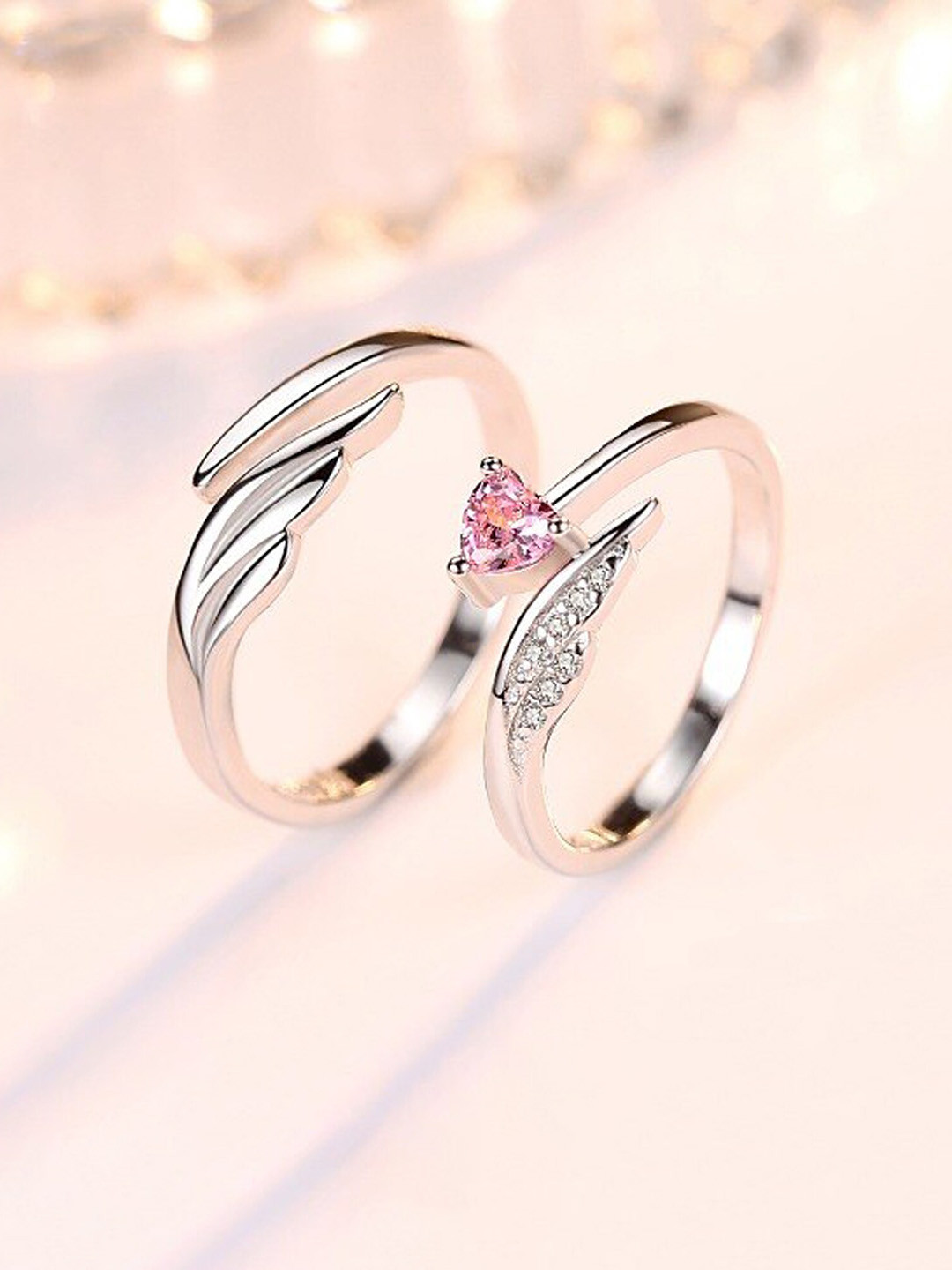 Buy Fashion Frill Set Of 2 Silver Plated CZ Studded Couple Finger Rings