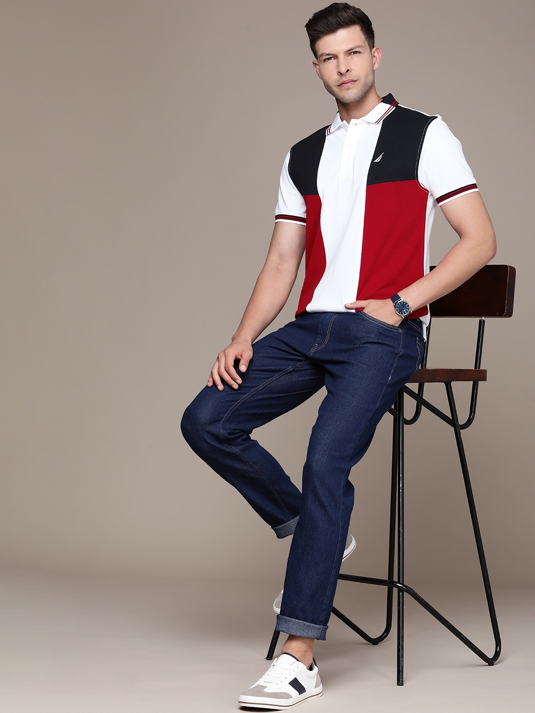 Buy Nautica Colourblocked Polo Collar Pure Cotton T Shirt - Tshirts for ...
