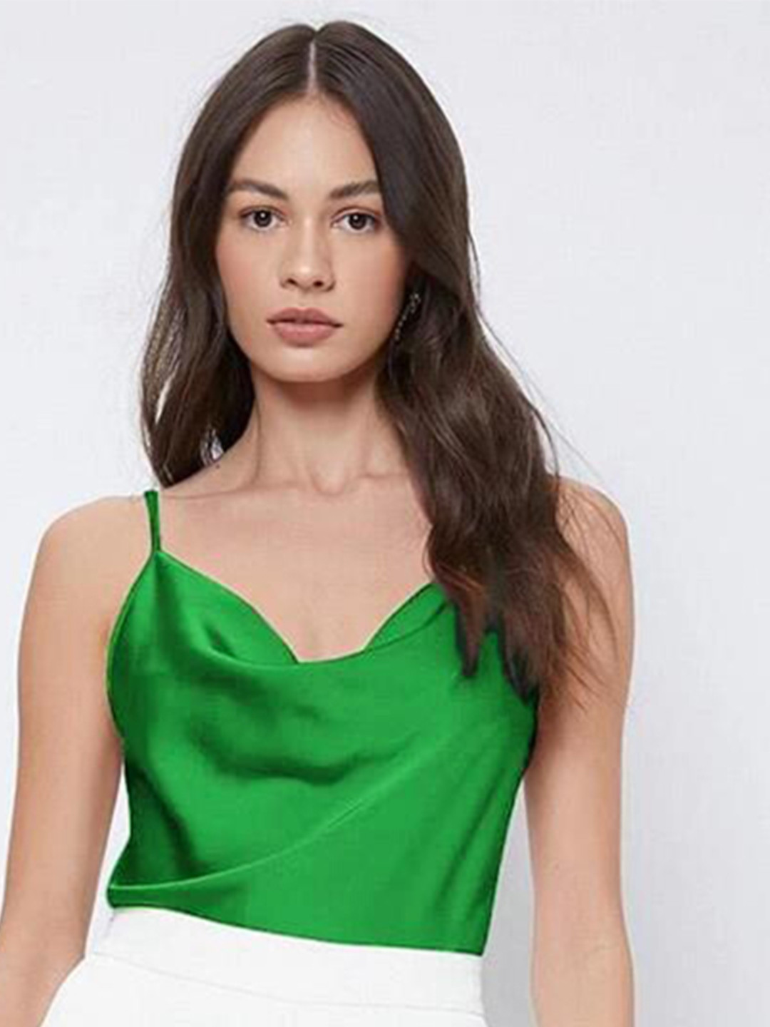 Buy Kotty Green Cowl Neck Sleeveless Satin Top Tops for Women