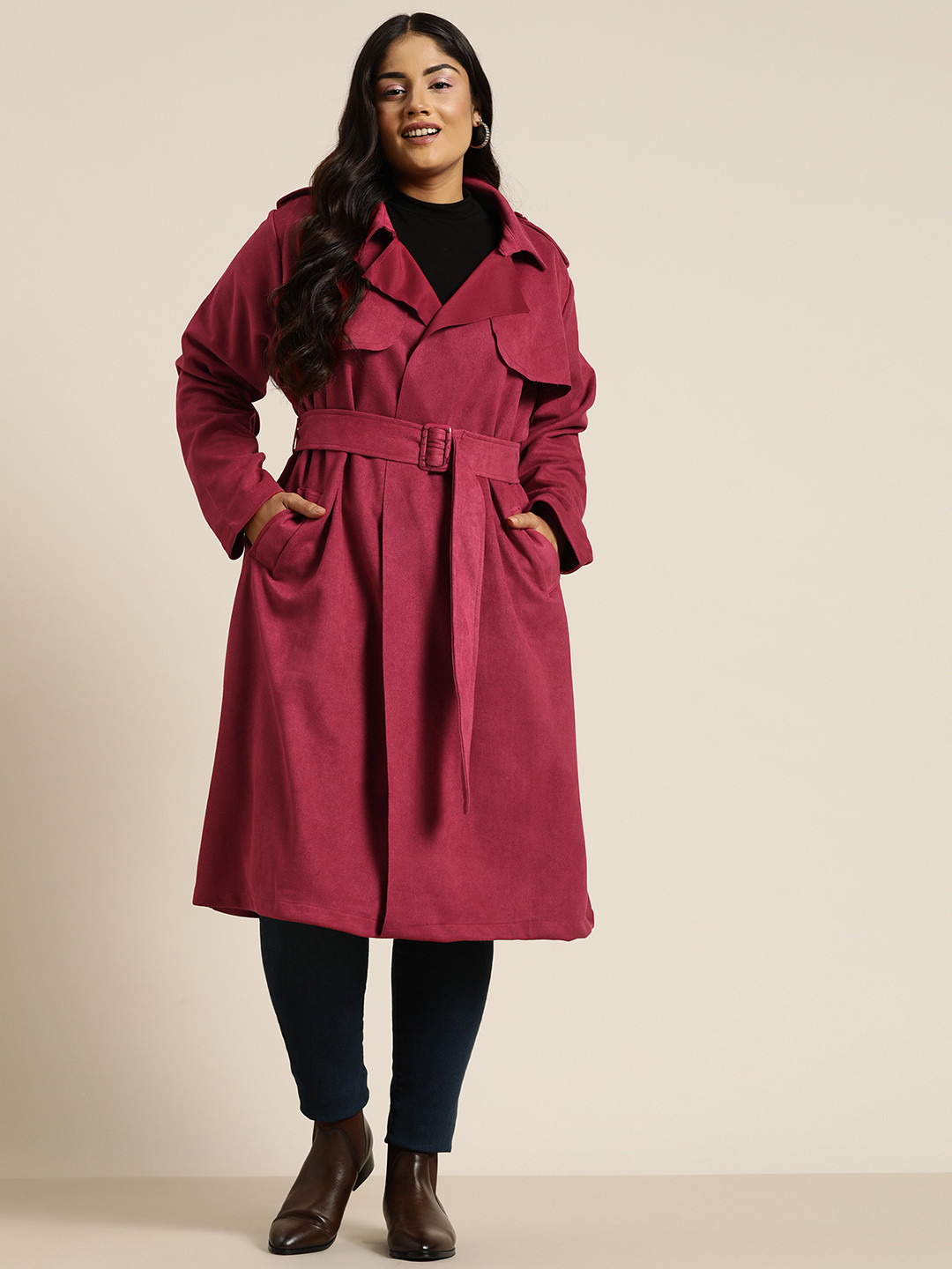 Buy Sztori Plus Size Suede Trench Coat - Coats for Women 23587682 | Myntra