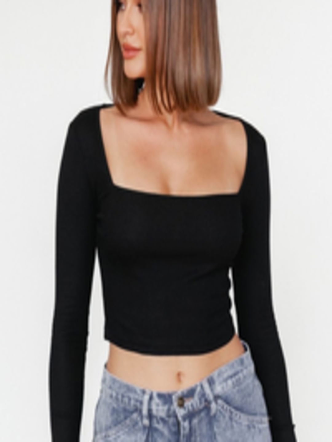 Buy Styched Square Neck Cotton Crop Fitted Top - Tops for Women ...