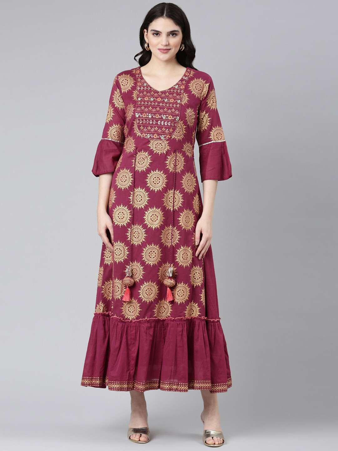 Maroon Ethnic Motif Printed Rayon Flared Women Palazzo With One Pocket