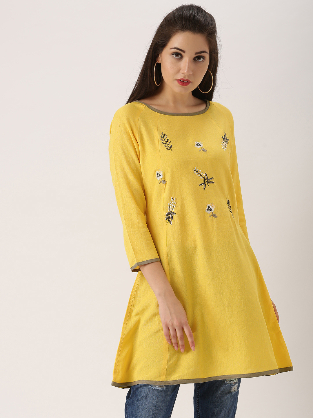 Buy IMARA Yellow Embroidered Tunic Tunics for Women 2359524 Myntra