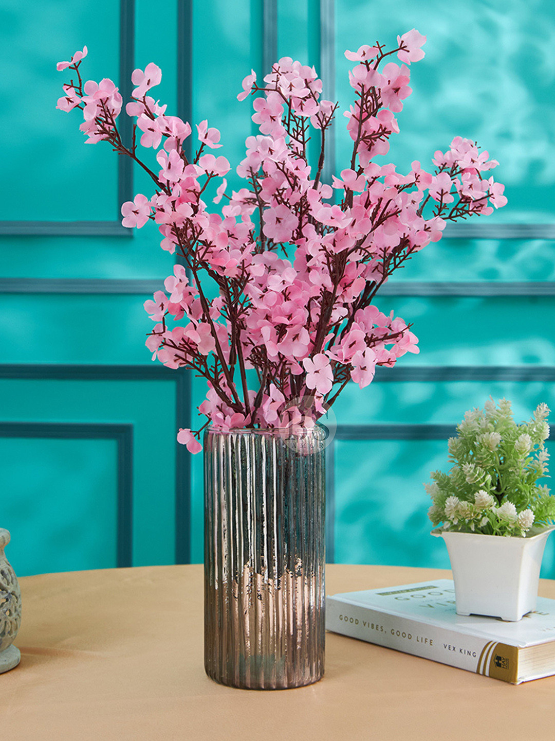 Buy BS AMOR Pink Gypsophila Flower With Vase Artificial Flowers And
