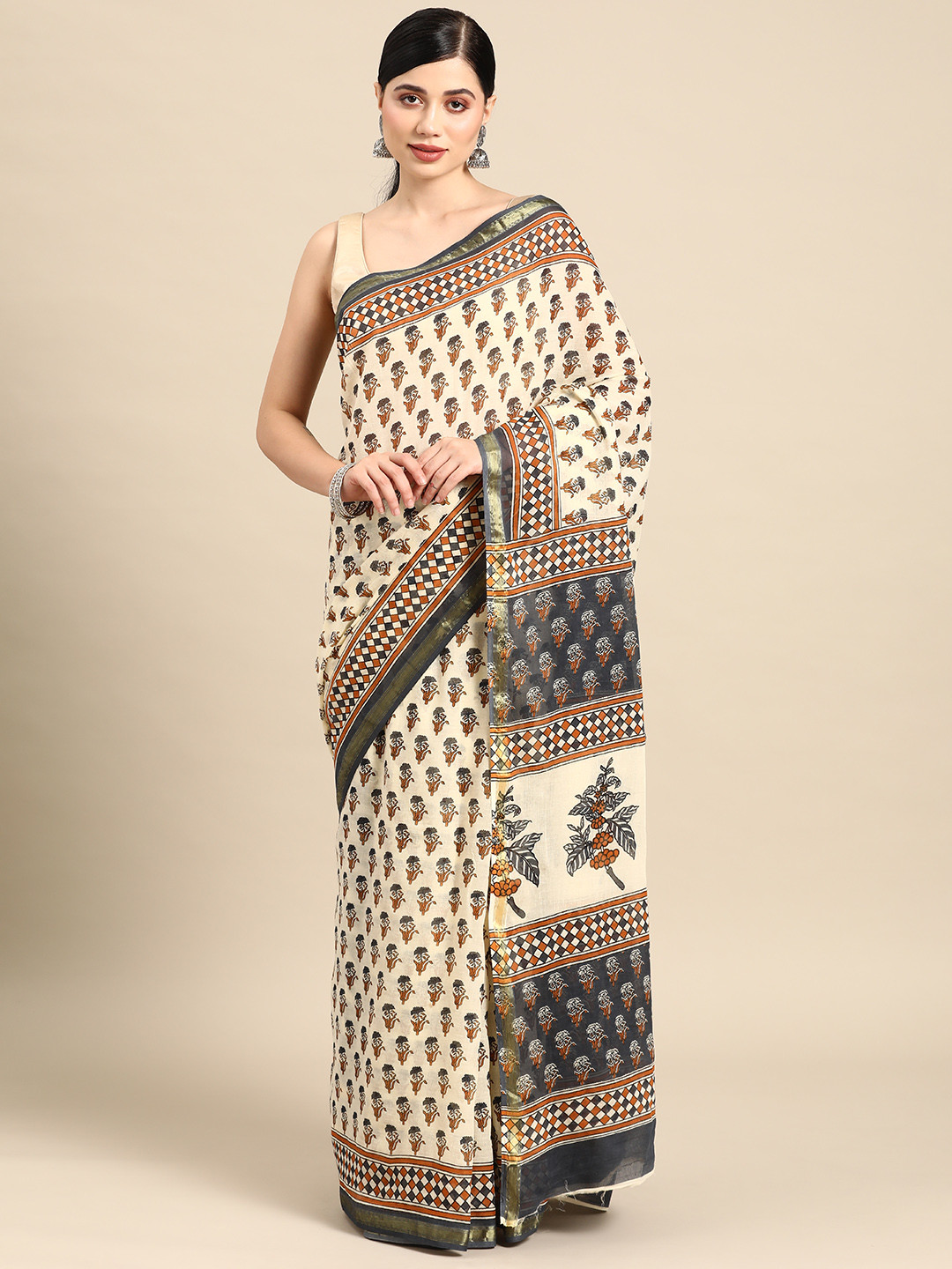 Libas Art Gold Ethnic Motifs Woven Design Silk Blend Saree With Unstitched Blouse Piece main image 0