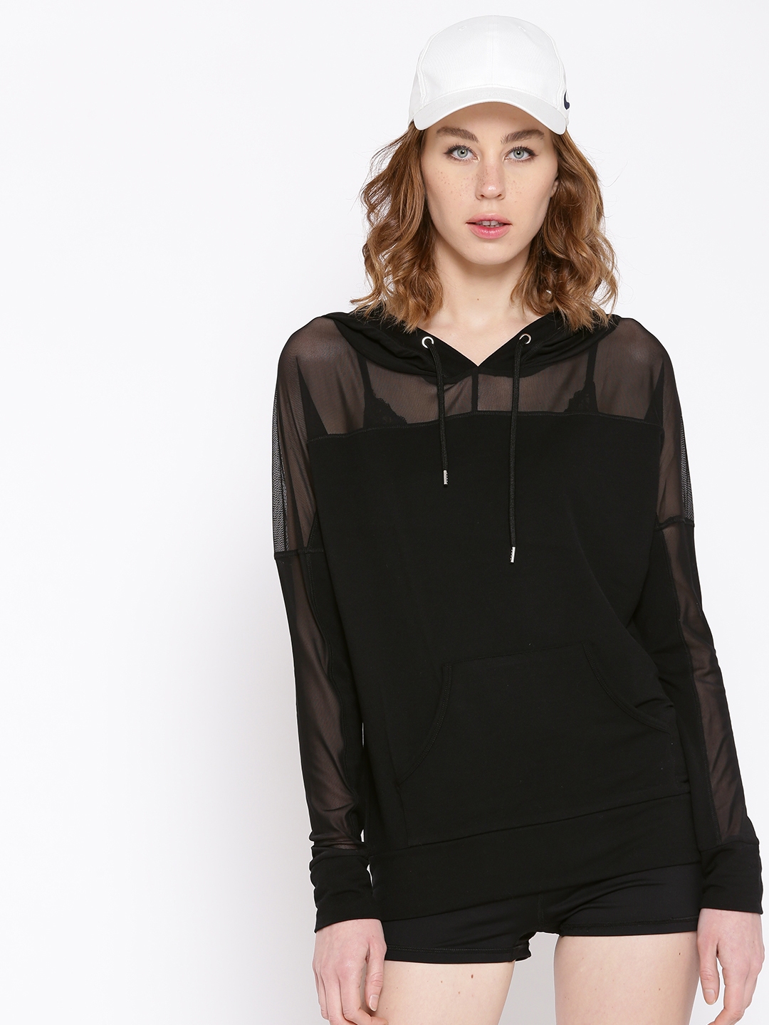 Buy FOREVER 21 Women Black Semi Sheer Hooded Sweatshirt - Sweatshirts ...